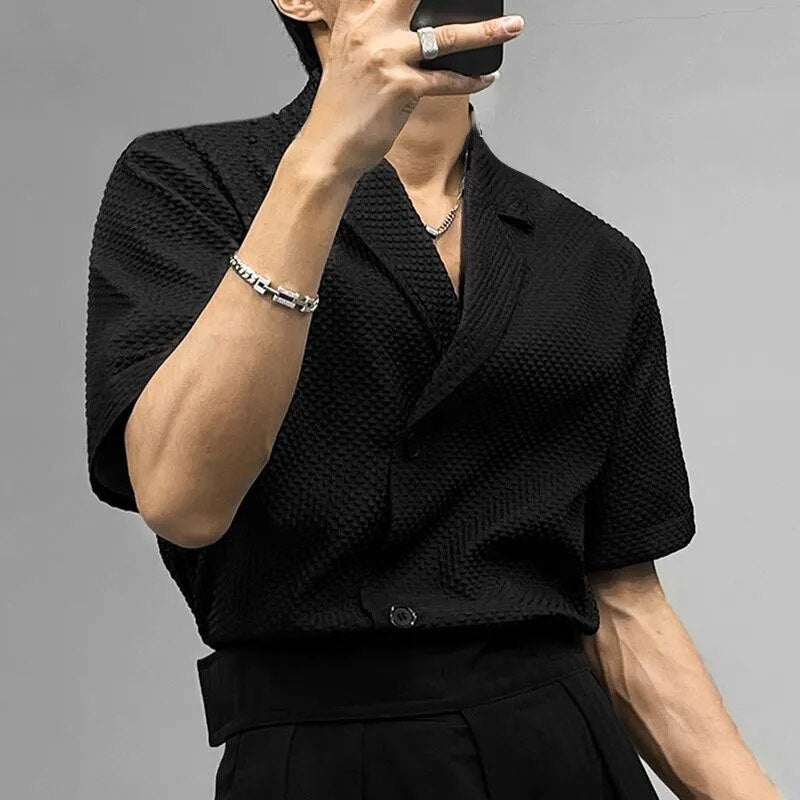 Stylish Subtle Geometric Patterned Single - Breasted Notch Lapel Casual Shirt
