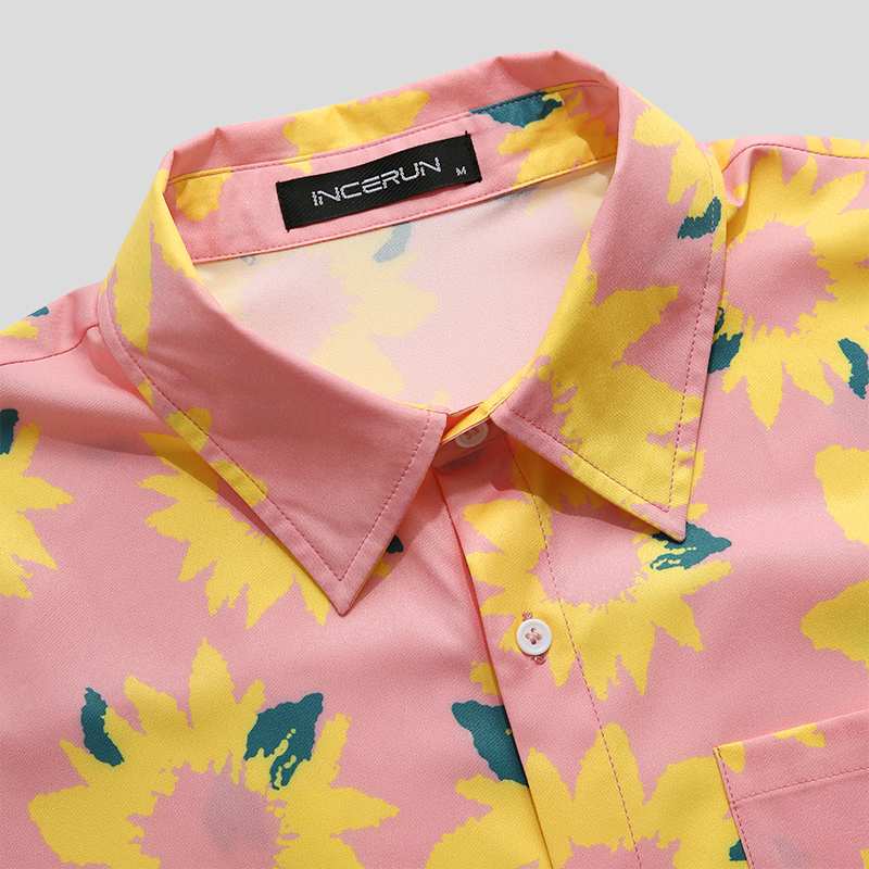 Stylish Hawaiian Sunflower Print Short-Sleeved Men's Polyester Shirt