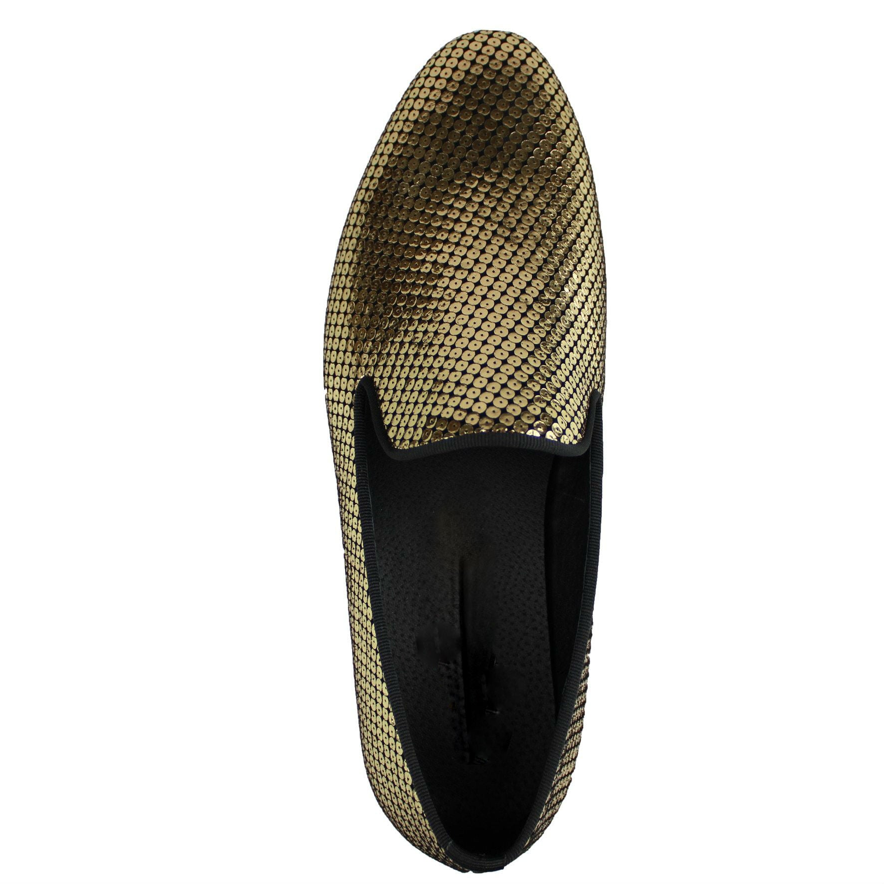 Men's Gold Sequin Pattern Slip-On Loafer Shoes for Spring/Autumn