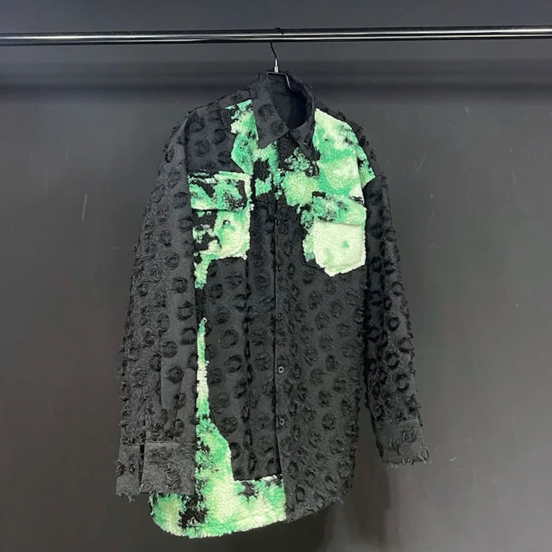 Stylish Green Fringe Patchwork Single - Breasted Cotton - Polyester Shirt