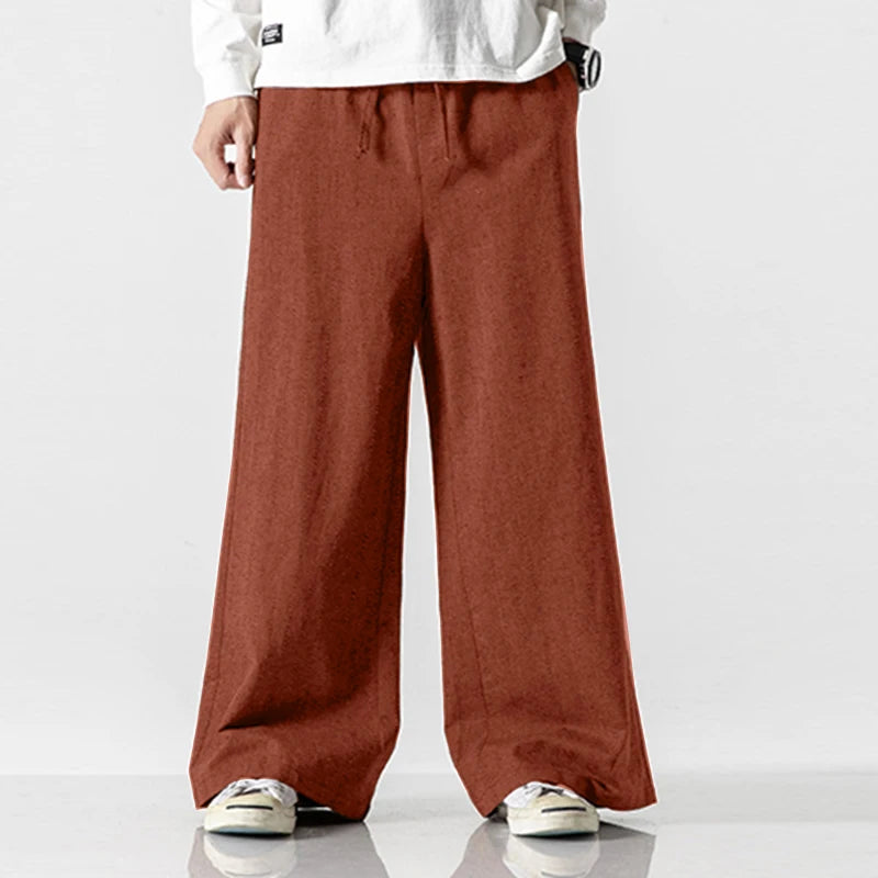 Midweight Solid Color Drawstring Regular-Fit Straight Loose Full-Length Pants