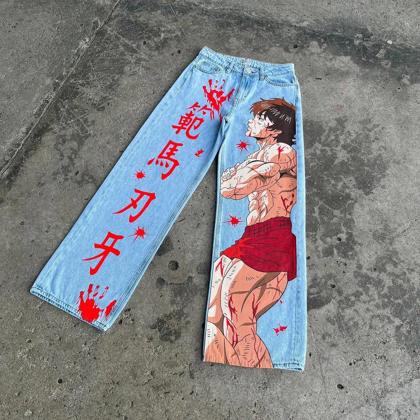 Stylish Harajuku Anime-Inspired Graphic Printed Denim Jeans for Fashionable Wear