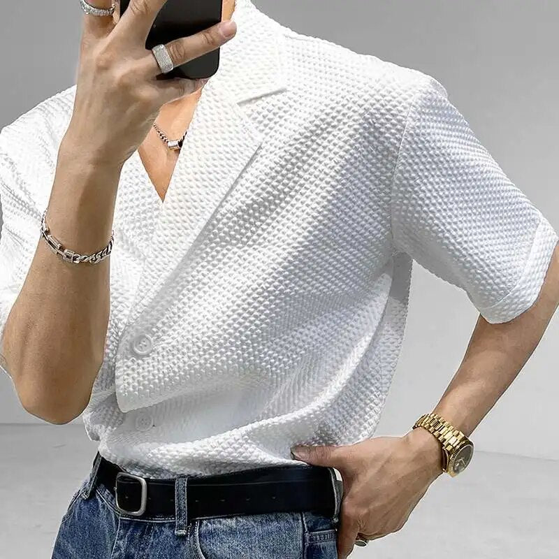 Stylish Subtle Geometric Patterned Single - Breasted Notch Lapel Casual Shirt