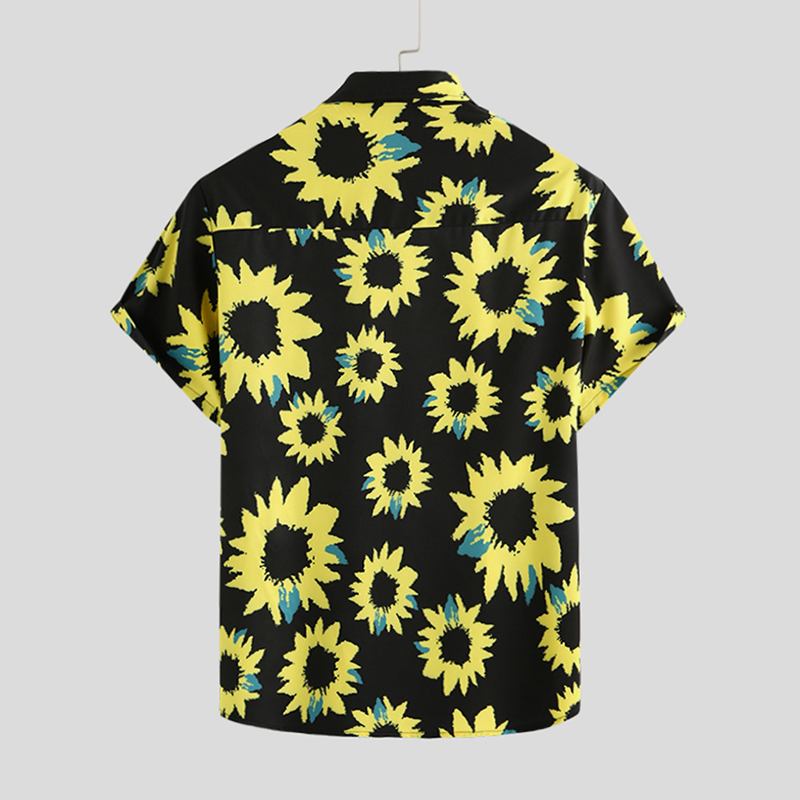Stylish Hawaiian Sunflower Print Short-Sleeved Men's Polyester Shirt
