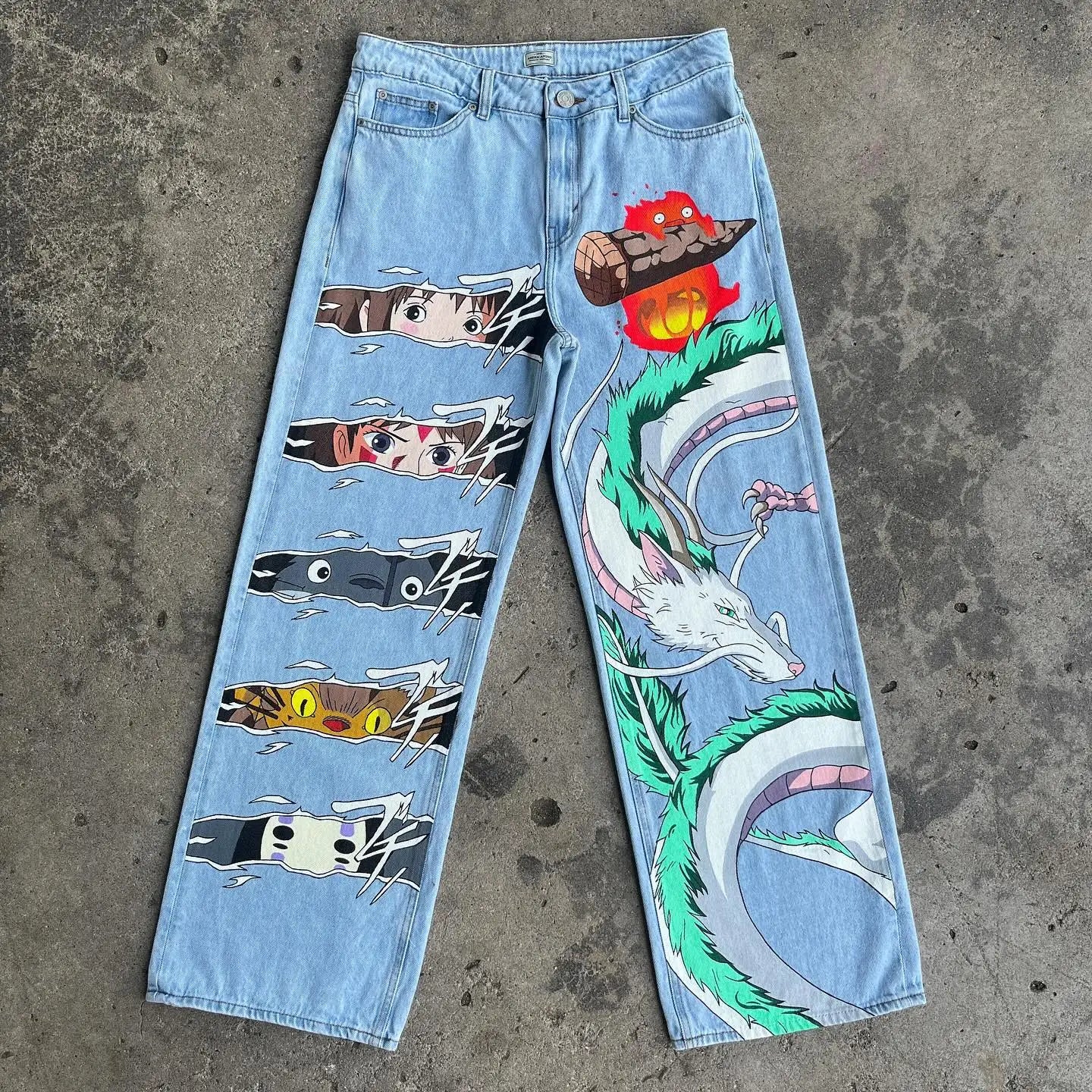 Stylish Harajuku Anime-Inspired Graphic Printed Denim Jeans for Fashionable Wear