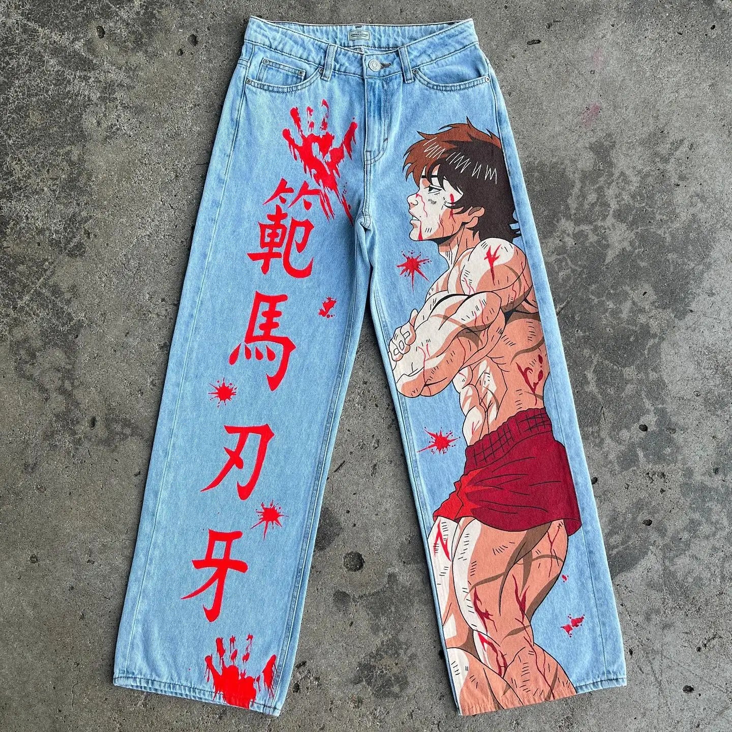 Stylish Harajuku Anime-Inspired Graphic Printed Denim Jeans for Fashionable Wear