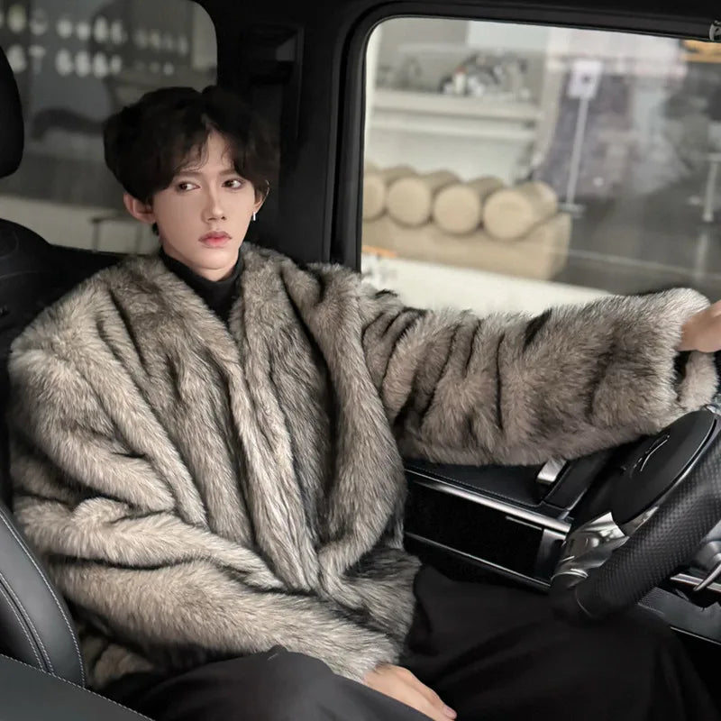 High - quality Solid Color V - neck Faux Fur Jacket for Stylish Look