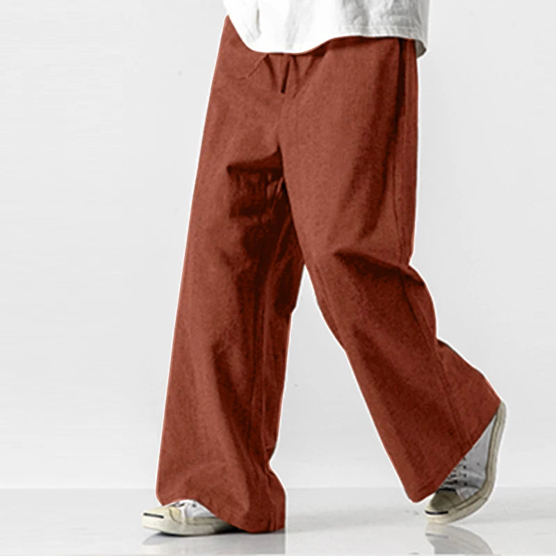 Midweight Solid Color Drawstring Regular-Fit Straight Loose Full-Length Pants