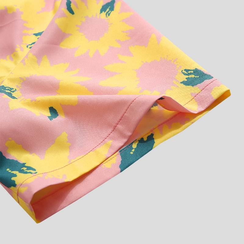 Stylish Hawaiian Sunflower Print Short-Sleeved Men's Polyester Shirt