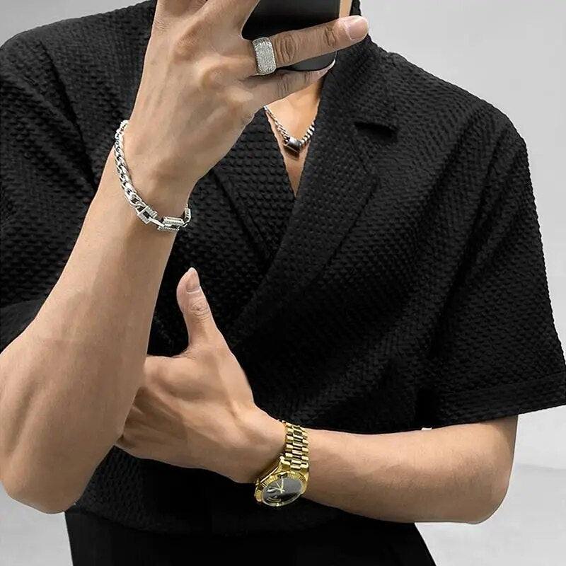 Stylish Subtle Geometric Patterned Single - Breasted Notch Lapel Casual Shirt