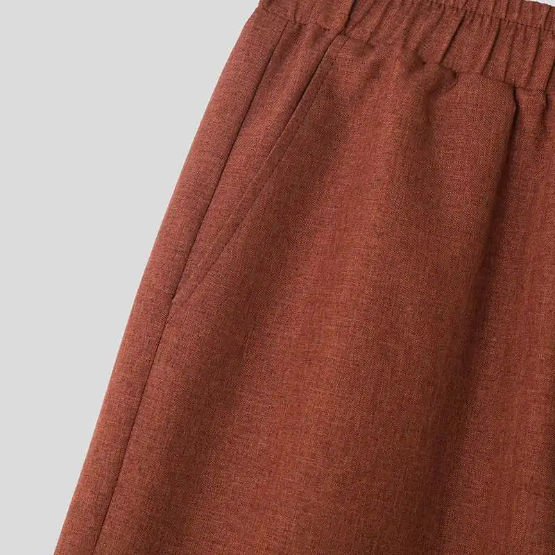 Midweight Solid Color Drawstring Regular-Fit Straight Loose Full-Length Pants