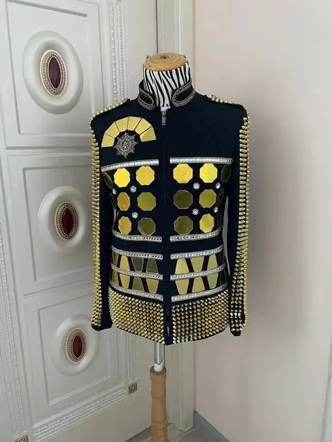 High-Performance Gold Mirror Lens Riveted Jacket for Fashionable Warmth