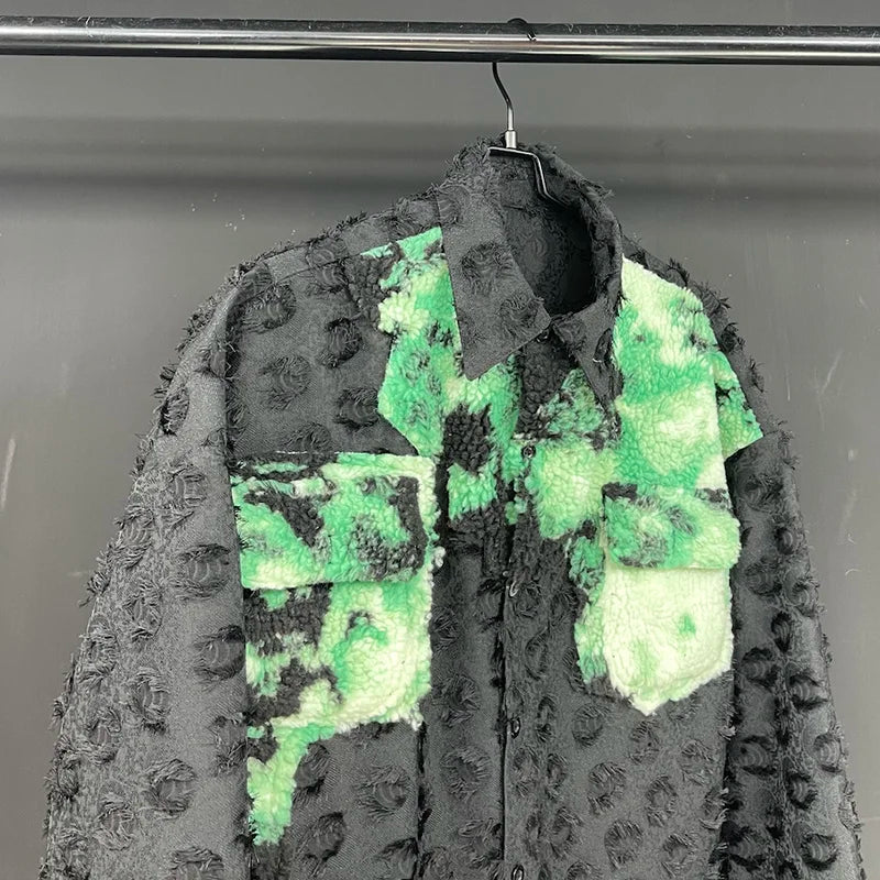 Stylish Green Fringe Patchwork Single - Breasted Cotton - Polyester Shirt